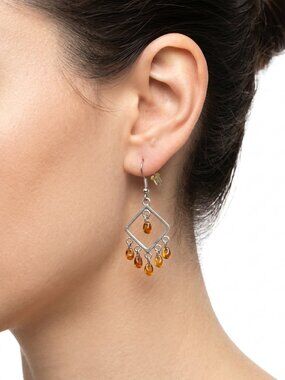 *Vintage Sterling Silver Butterscotch Bakelite Amber Dangle Boho Earrings